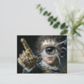 Een persoon met één oog die met een vinger wijst briefkaart (Staand voorkant)