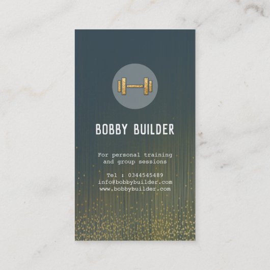 Een persoonlijke trainer-gouddumbbels op glitter visitekaartje (Achterkant)