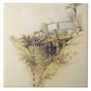 Een Perzisch waterwiel dat wordt gebruikt om water Tegeltje