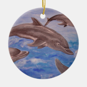 Een peul speelse dolfijnen keramisch ornament