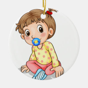 Een peuter met een pacifier keramisch ornament