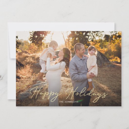 Eén Photo Rustic Gold Script Happy Holiday-kaart Feestdagenkaart (Voorkant)
