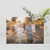 Eén Photo Rustic Gold Script Happy Holiday-kaart Feestdagenkaart (Staand voorkant)