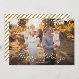  Eén Photo Rustic Gold Script Happy Holiday-kaart Feestdagenkaart