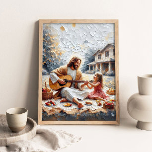 Een picknick samen, Christelijke kunst, Jezus en m Poster