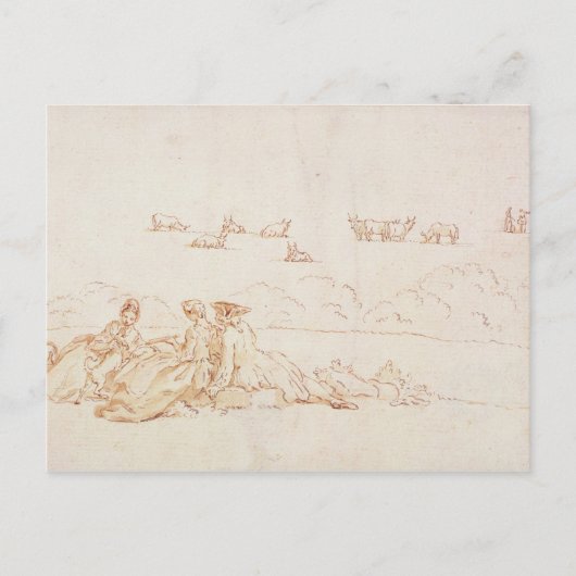 Een picknick: Twee dames en heren (bruine was met Briefkaart (Voorkant)