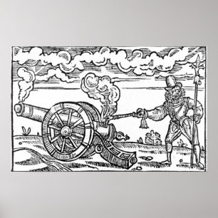 Een Pikeman die een kanon verlicht Poster
