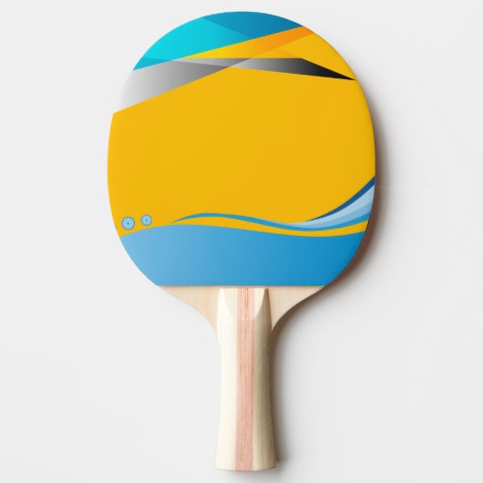 Een pingpongpeddel met een geel en blauw ontwerp tafeltennisbatje (Voorkant)