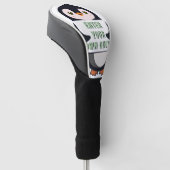 Een pinguïn die een bord vasthoudt met aanpasbare golfheadcover (Schuin)