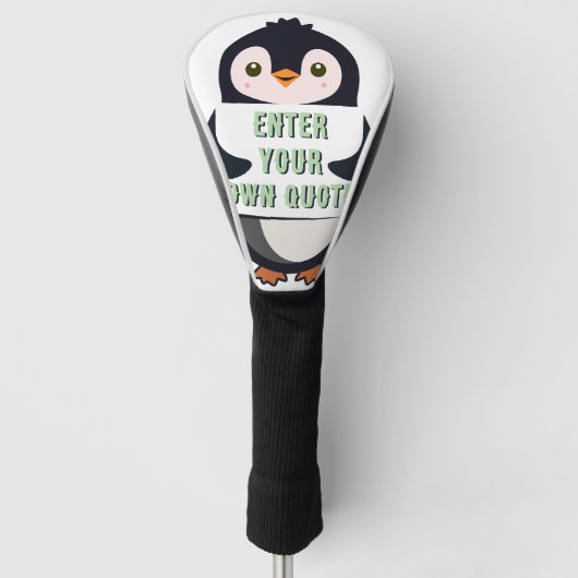 Een pinguïn die een bord vasthoudt met aanpasbare golfheadcover (Voorkant)