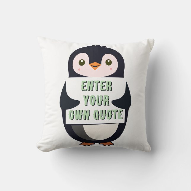 Een pinguïn die een bord vasthoudt met aanpasbare  kussen (Voorkant)