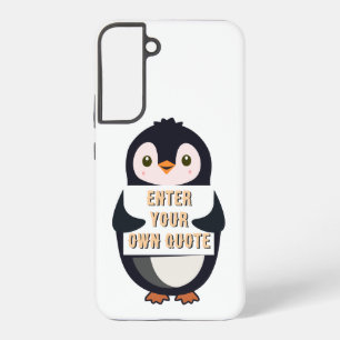 Een pinguïn die een bord vasthoudt met aanpasbare  samsung galaxy hoesje