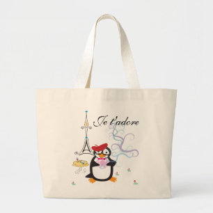 Een pinguïn in Paris Bag Grote Tote Bag