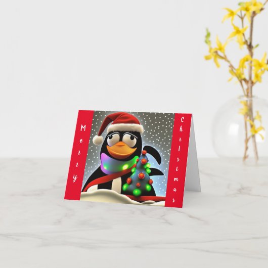 Een pinguïn Kerstmis Kaart (Gele Bloem)