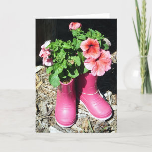 Een Pink Flower Boot Kaart