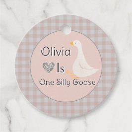 Een Pink Gingham Gekke Goose Girl's Verjaardagsfee Bedankjes Labels
