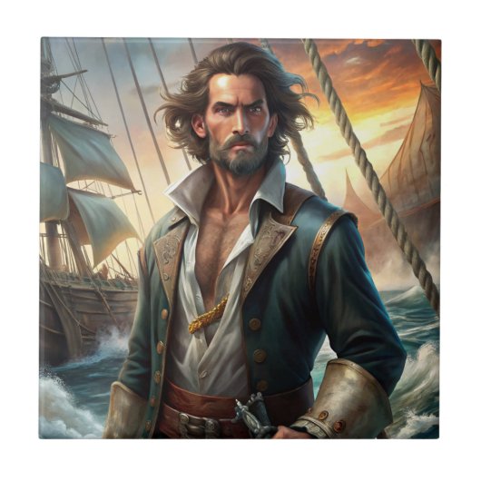 Een piraat van een schip tegeltje (Voorkant)