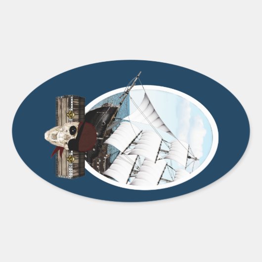 Een piraatschip ovale sticker (Voorkant)