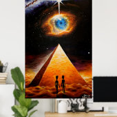 Een piramide onder het kosmische oog van God Poster (Thuiskantoor)
