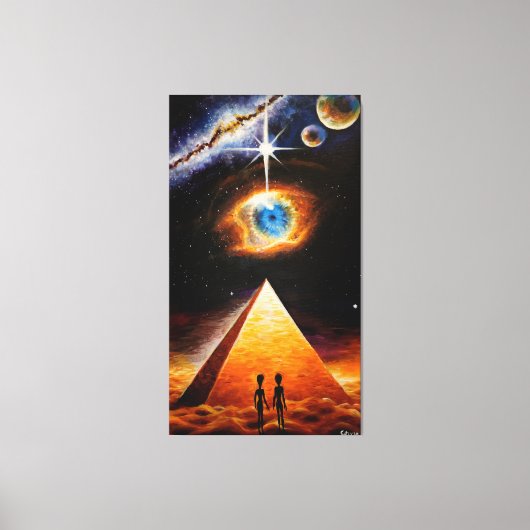 Een piramide onder het kosmische oog van goed post canvas afdruk (Voorkant)