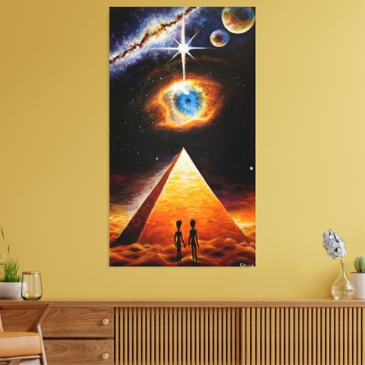 Een piramide onder het kosmische oog van goed post canvas afdruk (Insitu (Woonkamer))