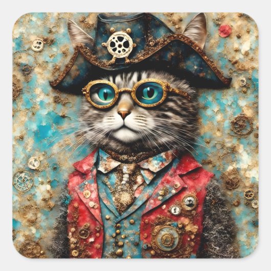 Een piratenkat vierkante sticker (Voorkant)