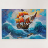 Een piratenschip in een golf van water legpuzzel (Horizontaal)