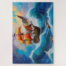 Een piratenschip in een golf van water legpuzzel