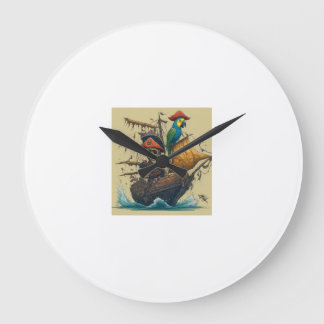 Een piratenschip met een papegaai grote klok