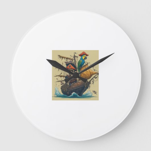 Een piratenschip met een papegaai grote klok (Voorkant)