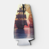 Een piratenschip voor een eiland bij zonsondergang flesjeskoeler (Achterkant)