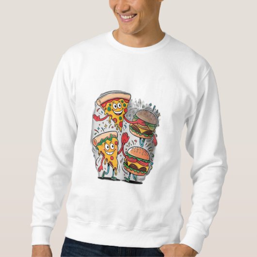 Een pizzaplakje high-five een burger. trui (Voorkant)