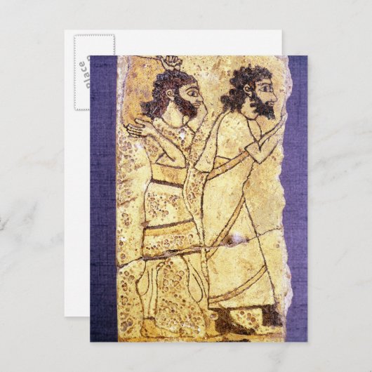 Een plaatje dat twee lopende mannen weergeeft briefkaart (Voorkant / Achterkant)