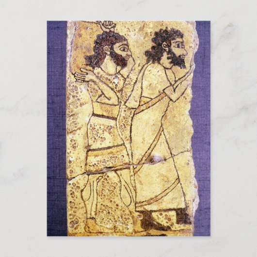 Een plaatje dat twee lopende mannen weergeeft briefkaart (Voorkant)