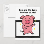 Een plaatje perfect van een roze biggetje dat pose briefkaart (Voorkant / Achterkant)