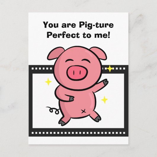 Een plaatje perfect van een roze biggetje dat pose briefkaart (Voorkant)