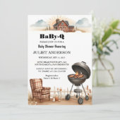 Een Plaid Babyq Fun Food Steak Beef BBQ Baby showe Kaart (Staand voorkant)