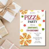 Een plakje leuke pizza party kinderen verjaardag kaart