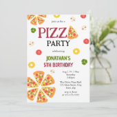 Een plakje leuke pizza party kinderen verjaardag kaart (Staand voorkant)