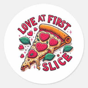Een plakje pizza gezegde Love At First Slice Ronde Sticker