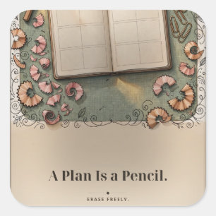 Een Plan Is Een Potlood Planbord Tafel T-shirt Vierkante Sticker
