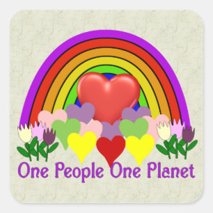 Eén planeet één mensen vierkante sticker