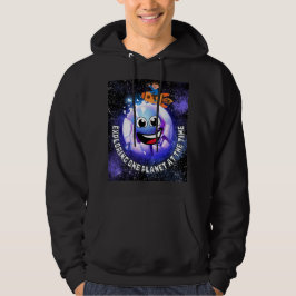 Een planeet tegelijk verkennen . jongen in een rak hoodie