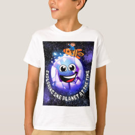 Een planeet tegelijk verkennen . jongen in een rak t-shirt