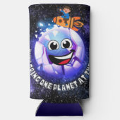 Eén planeet tegelijk verkennen. jongen in een rake seltzer blikjeskoeler (Achterkant)