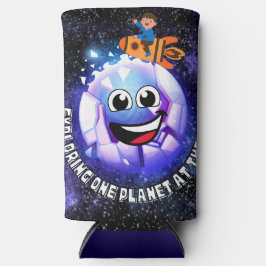 Eén planeet tegelijk verkennen. jongen in een rake seltzer blikjeskoeler