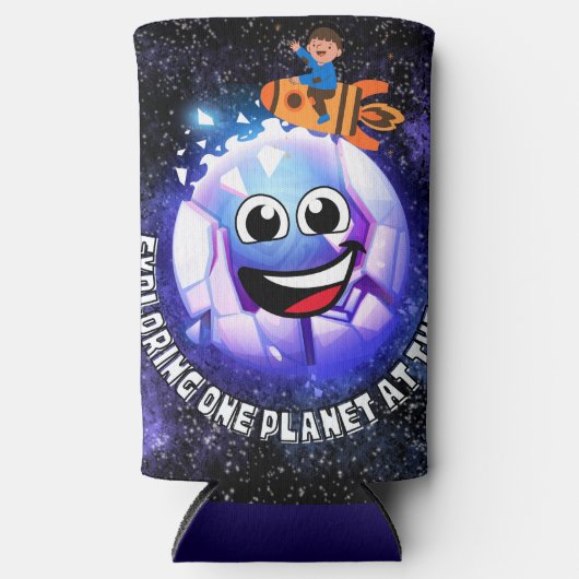 Eén planeet tegelijk verkennen. jongen in een rake seltzer blikjeskoeler (Voorkant)