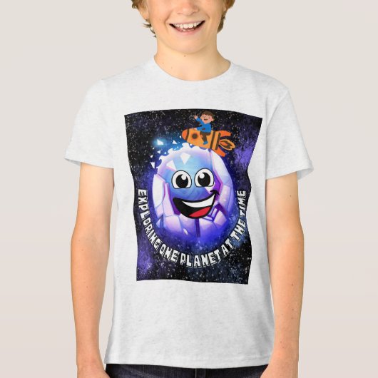 Eén planeet tegelijk verkennen. jongen in een rake Tri-Blend shirt (Voorkant)