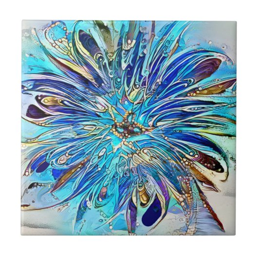 Een plastic van blauwe kleuren keramische tegel tegeltje (Voorkant)