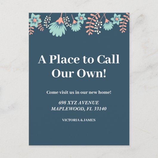 Een plek om onze eigen housewarming party floral t briefkaart (Voorkant)